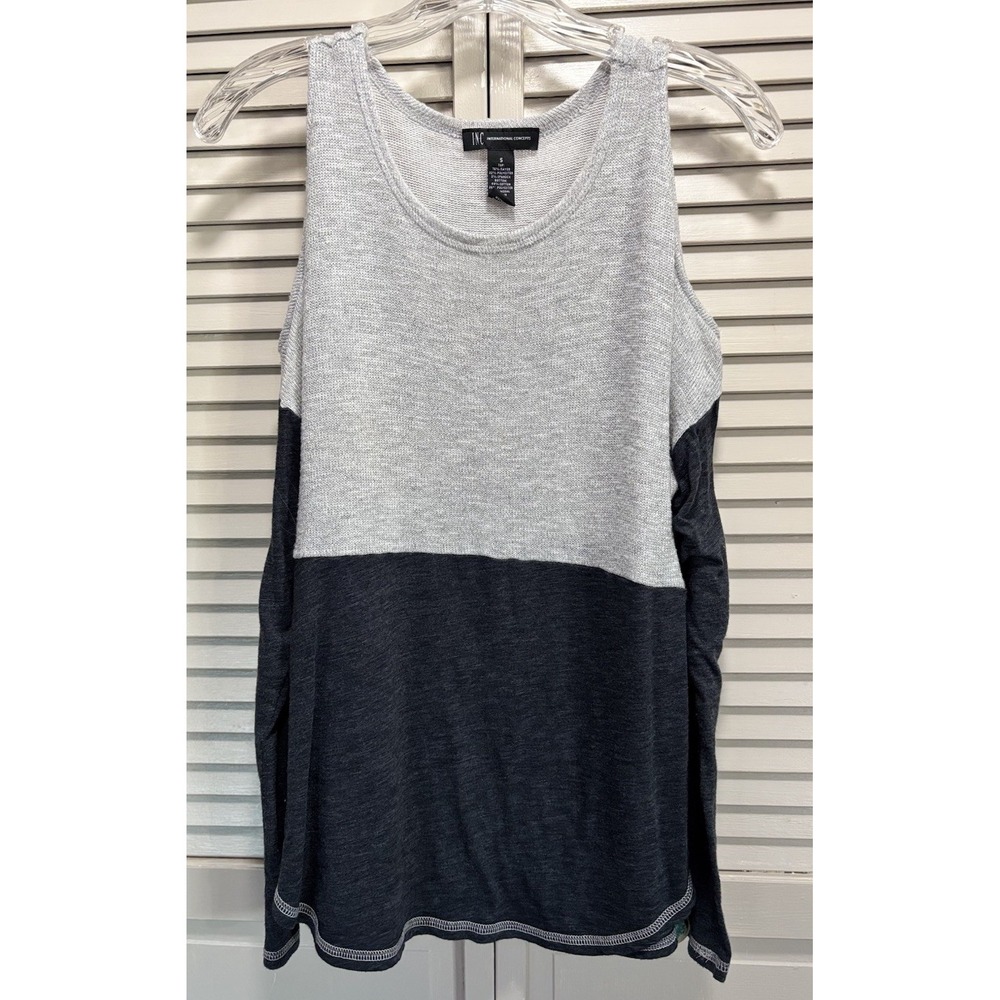 INC International Concepts Gray Cold Shoulder‎ Long Sleeve Soft Sweater Size Sm